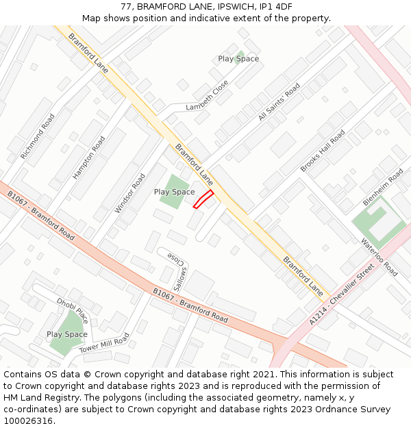 77, BRAMFORD LANE, IPSWICH, IP1 4DF: Location map and indicative extent of plot