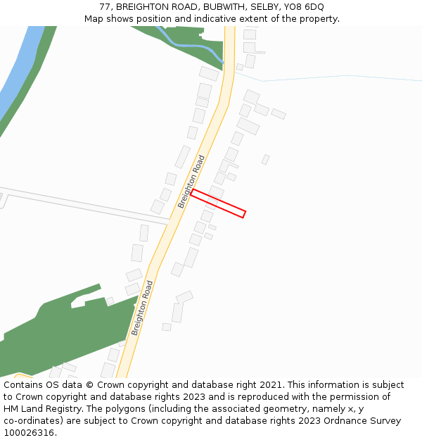 77, BREIGHTON ROAD, BUBWITH, SELBY, YO8 6DQ: Location map and indicative extent of plot