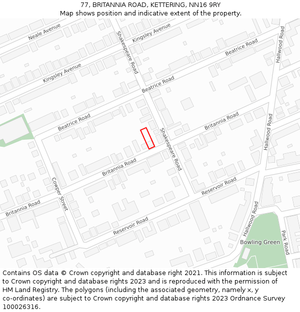 77, BRITANNIA ROAD, KETTERING, NN16 9RY: Location map and indicative extent of plot