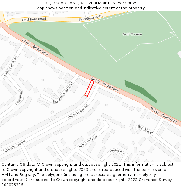 77, BROAD LANE, WOLVERHAMPTON, WV3 9BW: Location map and indicative extent of plot