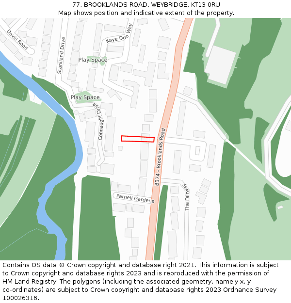 77, BROOKLANDS ROAD, WEYBRIDGE, KT13 0RU: Location map and indicative extent of plot