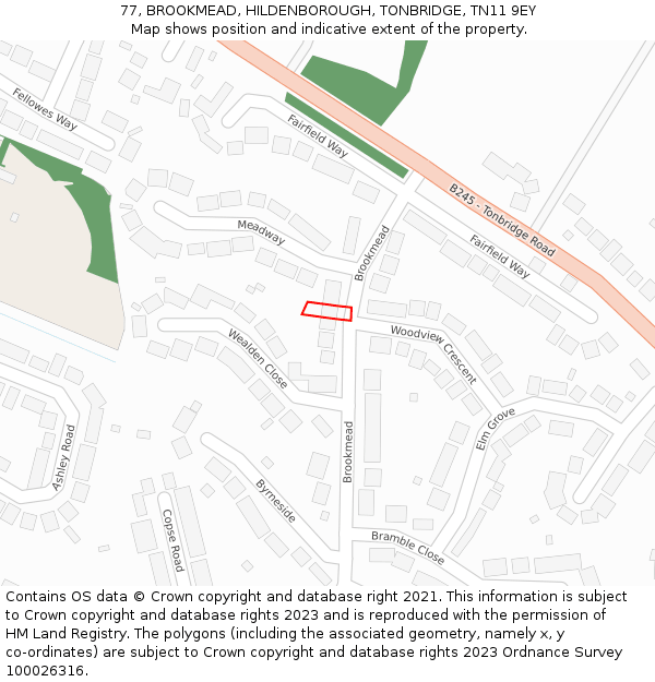 77, BROOKMEAD, HILDENBOROUGH, TONBRIDGE, TN11 9EY: Location map and indicative extent of plot