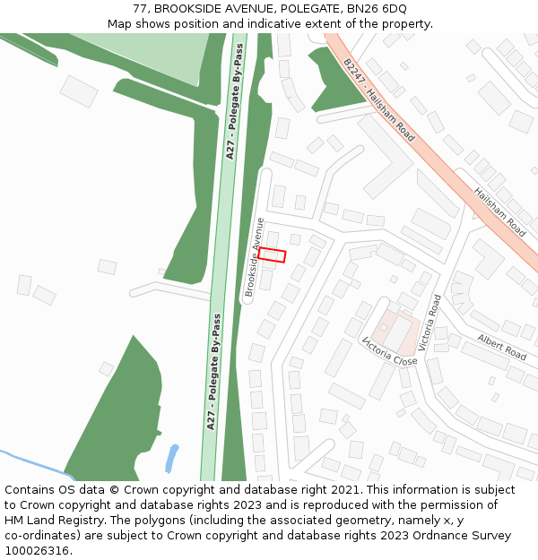 77, BROOKSIDE AVENUE, POLEGATE, BN26 6DQ: Location map and indicative extent of plot