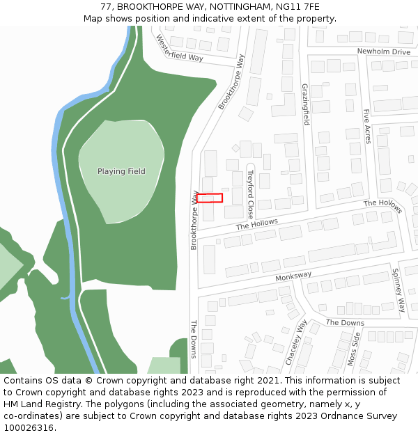 77, BROOKTHORPE WAY, NOTTINGHAM, NG11 7FE: Location map and indicative extent of plot