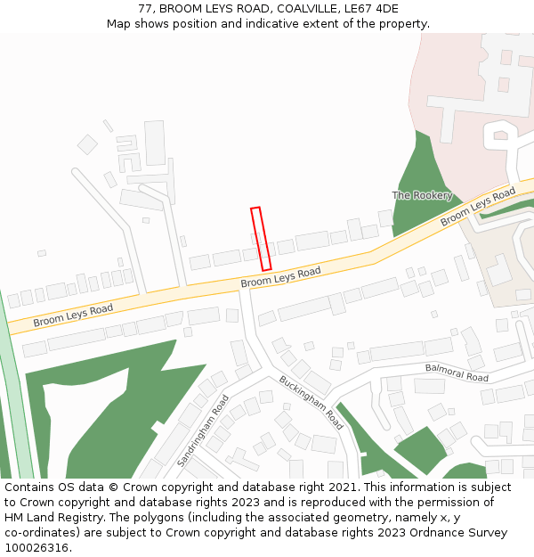 77, BROOM LEYS ROAD, COALVILLE, LE67 4DE: Location map and indicative extent of plot