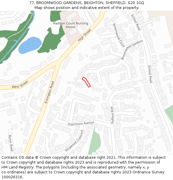 77, BROOMWOOD GARDENS, BEIGHTON, SHEFFIELD, S20 1GQ: Location map and indicative extent of plot