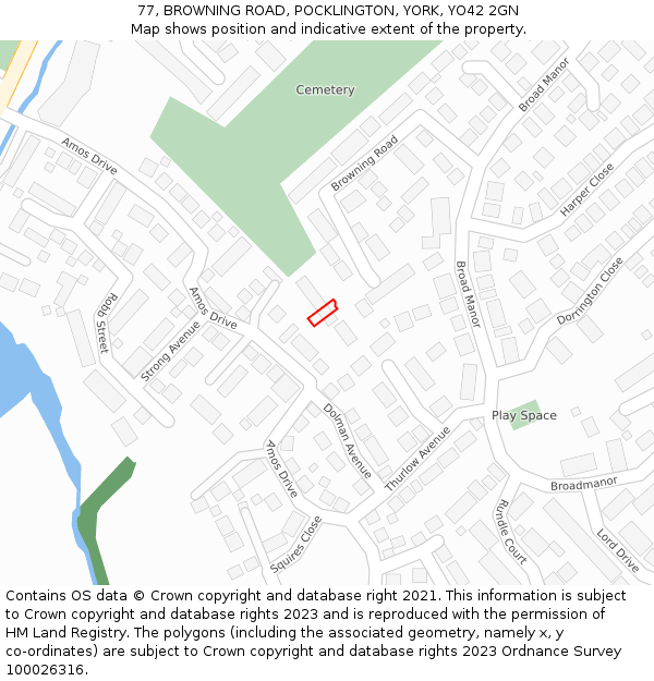 77, BROWNING ROAD, POCKLINGTON, YORK, YO42 2GN: Location map and indicative extent of plot