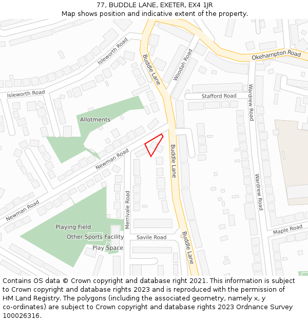 77, BUDDLE LANE, EXETER, EX4 1JR: Location map and indicative extent of plot