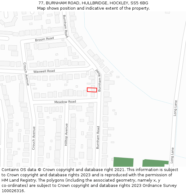 77, BURNHAM ROAD, HULLBRIDGE, HOCKLEY, SS5 6BG: Location map and indicative extent of plot