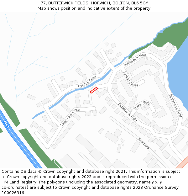 77, BUTTERWICK FIELDS, HORWICH, BOLTON, BL6 5GY: Location map and indicative extent of plot