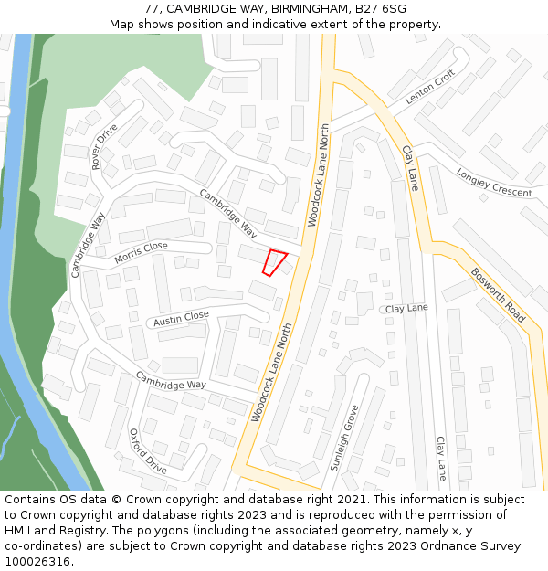 77, CAMBRIDGE WAY, BIRMINGHAM, B27 6SG: Location map and indicative extent of plot