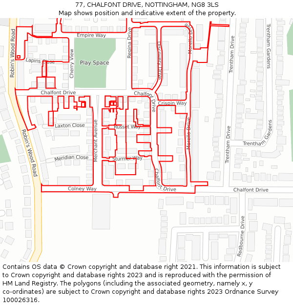 77, CHALFONT DRIVE, NOTTINGHAM, NG8 3LS: Location map and indicative extent of plot