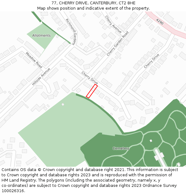 77, CHERRY DRIVE, CANTERBURY, CT2 8HE: Location map and indicative extent of plot