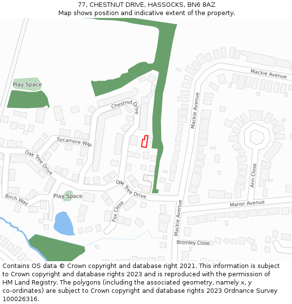 77, CHESTNUT DRIVE, HASSOCKS, BN6 8AZ: Location map and indicative extent of plot