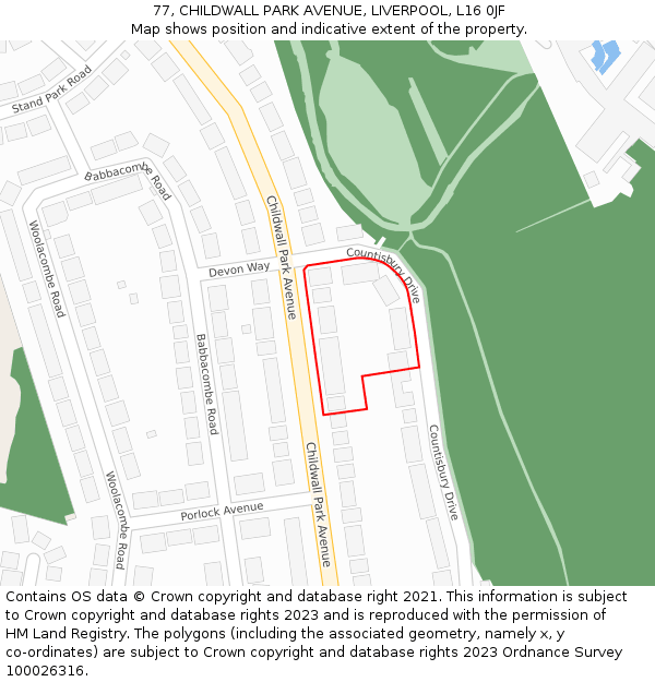 77, CHILDWALL PARK AVENUE, LIVERPOOL, L16 0JF: Location map and indicative extent of plot