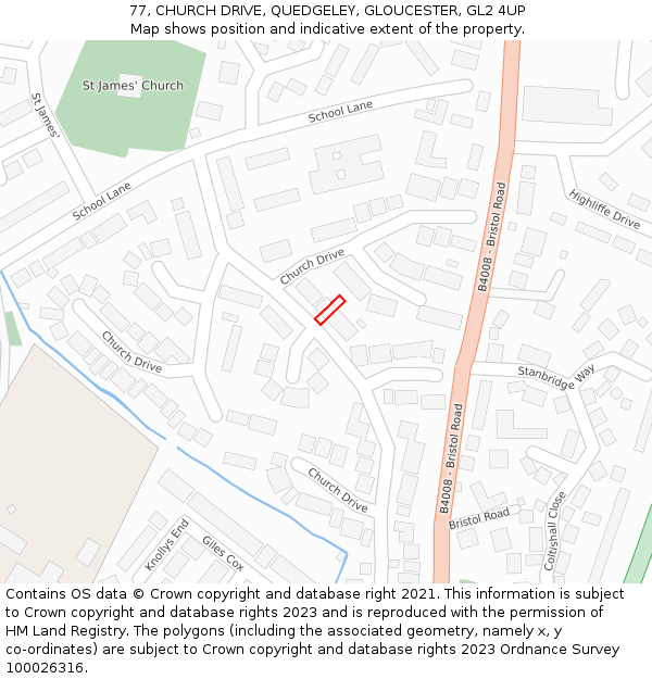 77, CHURCH DRIVE, QUEDGELEY, GLOUCESTER, GL2 4UP: Location map and indicative extent of plot