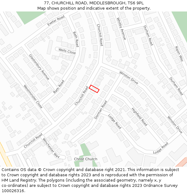 77, CHURCHILL ROAD, MIDDLESBROUGH, TS6 9PL: Location map and indicative extent of plot