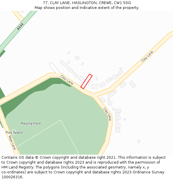 77, CLAY LANE, HASLINGTON, CREWE, CW1 5SG: Location map and indicative extent of plot