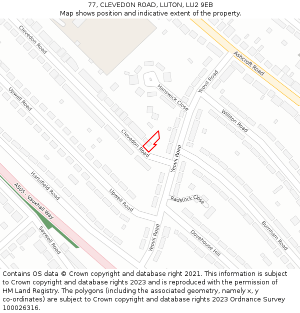 77, CLEVEDON ROAD, LUTON, LU2 9EB: Location map and indicative extent of plot