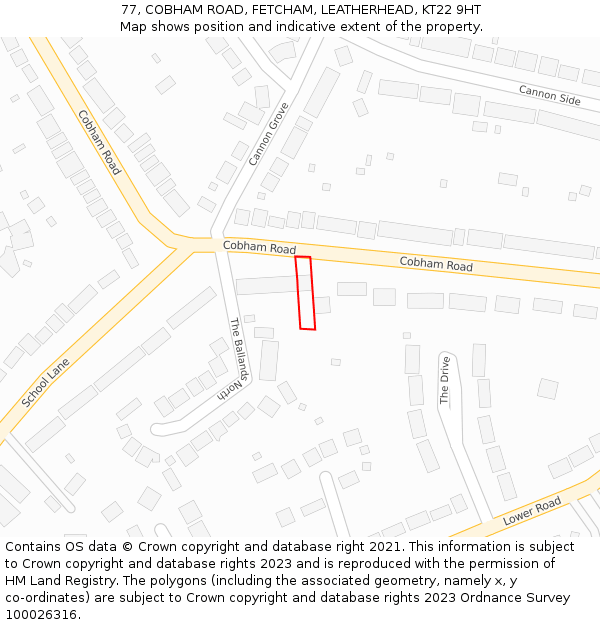 77, COBHAM ROAD, FETCHAM, LEATHERHEAD, KT22 9HT: Location map and indicative extent of plot