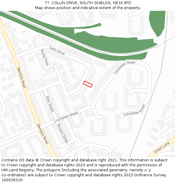 77, COLLIN DRIVE, SOUTH SHIELDS, NE34 9FD: Location map and indicative extent of plot