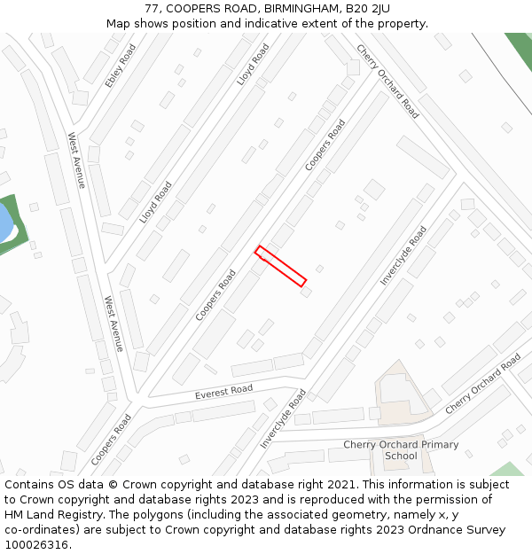 77, COOPERS ROAD, BIRMINGHAM, B20 2JU: Location map and indicative extent of plot