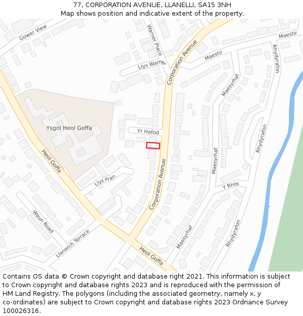 77, CORPORATION AVENUE, LLANELLI, SA15 3NH: Location map and indicative extent of plot