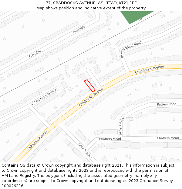 77, CRADDOCKS AVENUE, ASHTEAD, KT21 1PE: Location map and indicative extent of plot