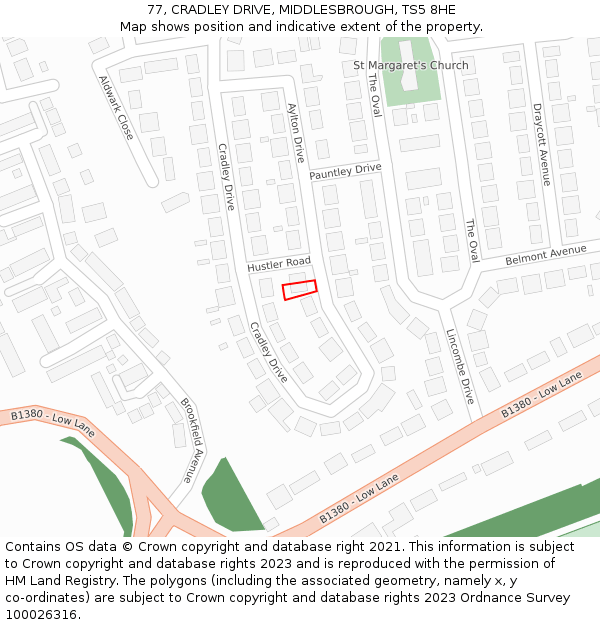 77, CRADLEY DRIVE, MIDDLESBROUGH, TS5 8HE: Location map and indicative extent of plot