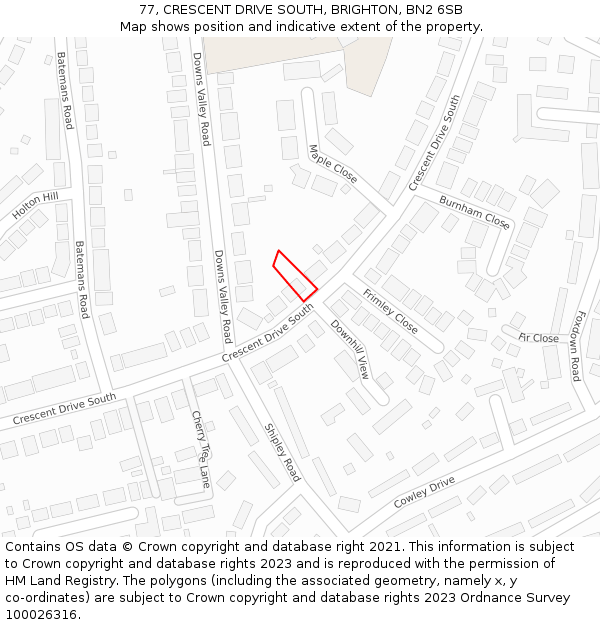 77, CRESCENT DRIVE SOUTH, BRIGHTON, BN2 6SB: Location map and indicative extent of plot
