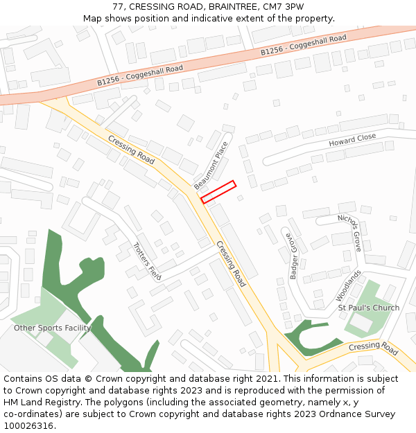 77, CRESSING ROAD, BRAINTREE, CM7 3PW: Location map and indicative extent of plot