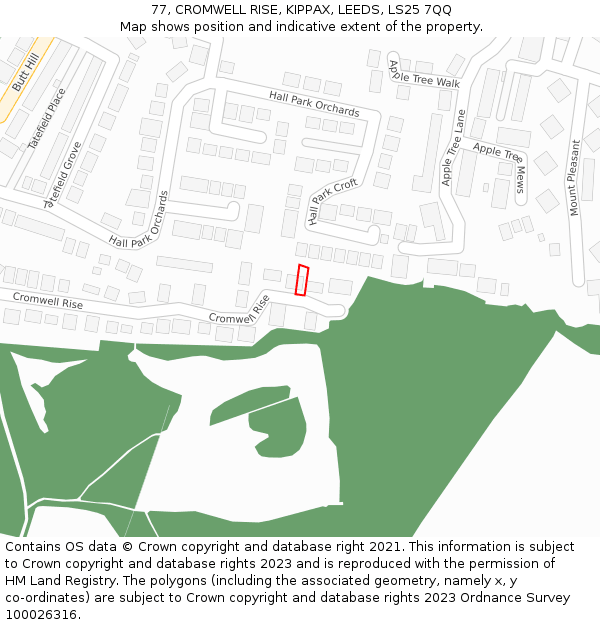 77, CROMWELL RISE, KIPPAX, LEEDS, LS25 7QQ: Location map and indicative extent of plot