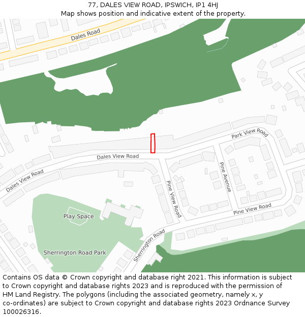 77, DALES VIEW ROAD, IPSWICH, IP1 4HJ: Location map and indicative extent of plot