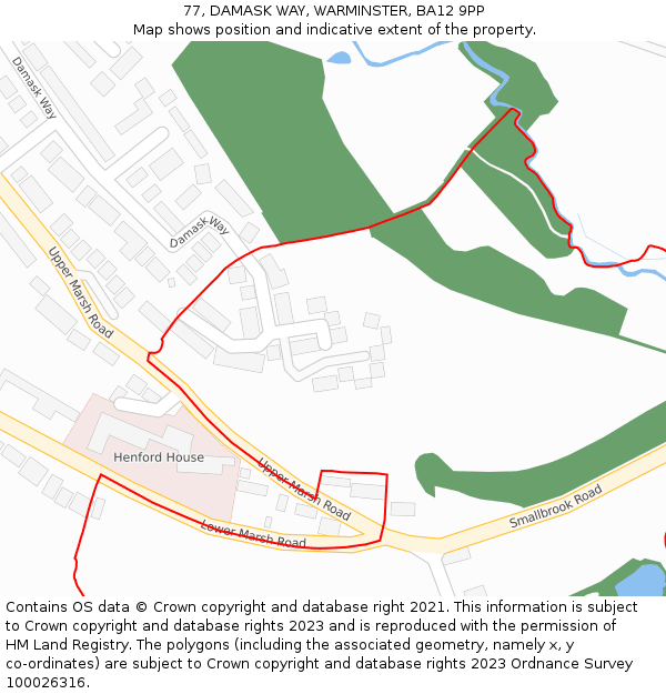77, DAMASK WAY, WARMINSTER, BA12 9PP: Location map and indicative extent of plot