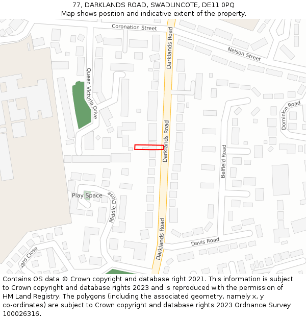 77, DARKLANDS ROAD, SWADLINCOTE, DE11 0PQ: Location map and indicative extent of plot