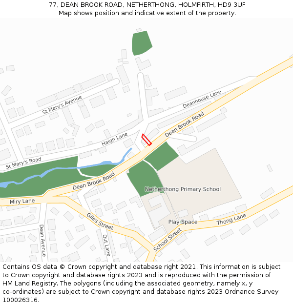 77, DEAN BROOK ROAD, NETHERTHONG, HOLMFIRTH, HD9 3UF: Location map and indicative extent of plot