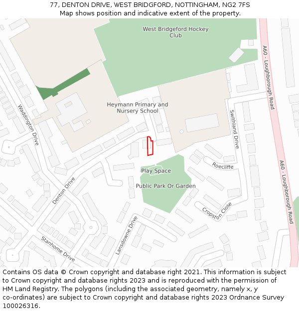 77, DENTON DRIVE, WEST BRIDGFORD, NOTTINGHAM, NG2 7FS: Location map and indicative extent of plot