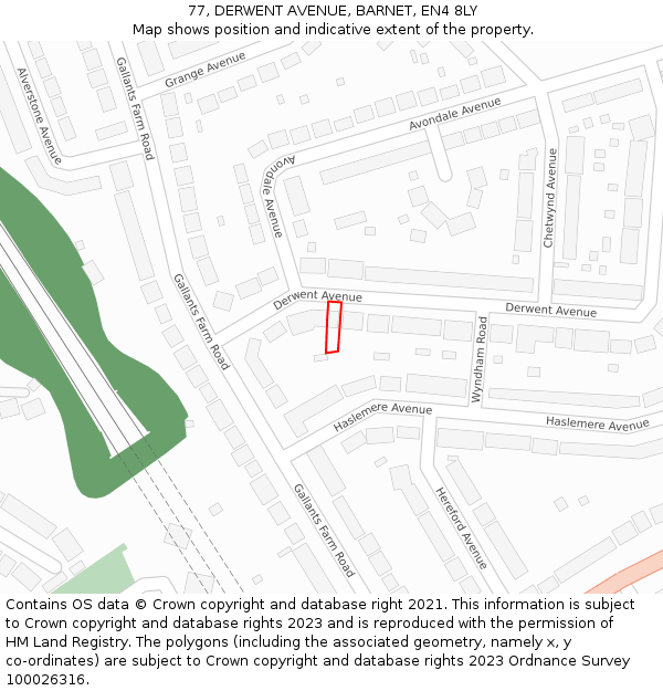 77, DERWENT AVENUE, BARNET, EN4 8LY: Location map and indicative extent of plot