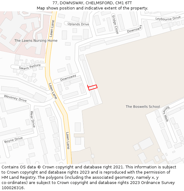 77, DOWNSWAY, CHELMSFORD, CM1 6TT: Location map and indicative extent of plot