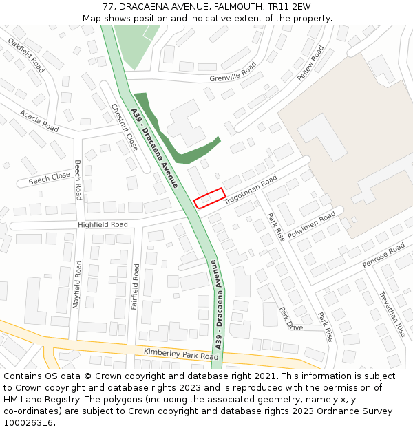 77, DRACAENA AVENUE, FALMOUTH, TR11 2EW: Location map and indicative extent of plot