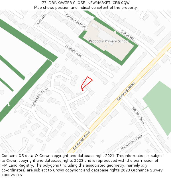 77, DRINKWATER CLOSE, NEWMARKET, CB8 0QW: Location map and indicative extent of plot