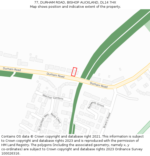 77, DURHAM ROAD, BISHOP AUCKLAND, DL14 7HX: Location map and indicative extent of plot