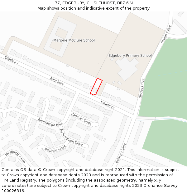 77, EDGEBURY, CHISLEHURST, BR7 6JN: Location map and indicative extent of plot