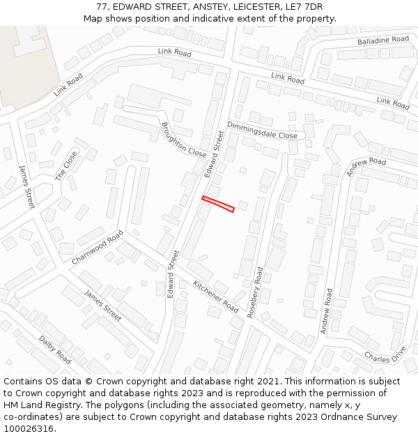 77, EDWARD STREET, ANSTEY, LEICESTER, LE7 7DR: Location map and indicative extent of plot
