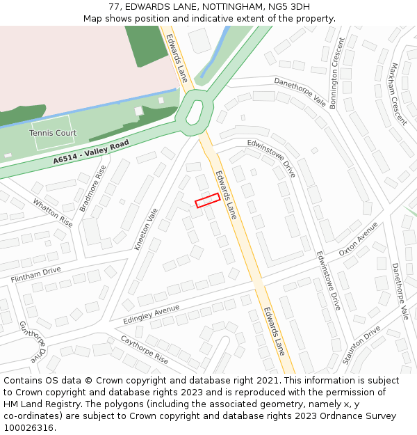 77, EDWARDS LANE, NOTTINGHAM, NG5 3DH: Location map and indicative extent of plot