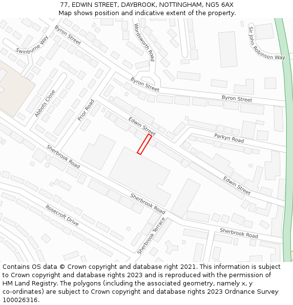 77, EDWIN STREET, DAYBROOK, NOTTINGHAM, NG5 6AX: Location map and indicative extent of plot