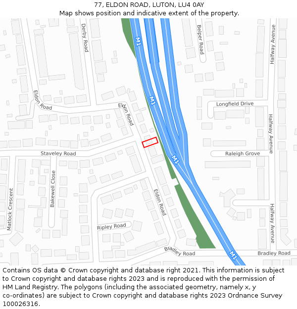 77, ELDON ROAD, LUTON, LU4 0AY: Location map and indicative extent of plot