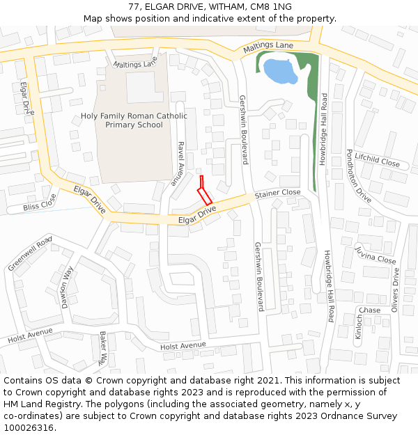 77, ELGAR DRIVE, WITHAM, CM8 1NG: Location map and indicative extent of plot