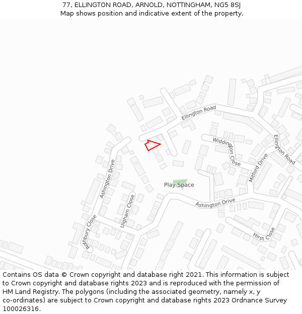 77, ELLINGTON ROAD, ARNOLD, NOTTINGHAM, NG5 8SJ: Location map and indicative extent of plot