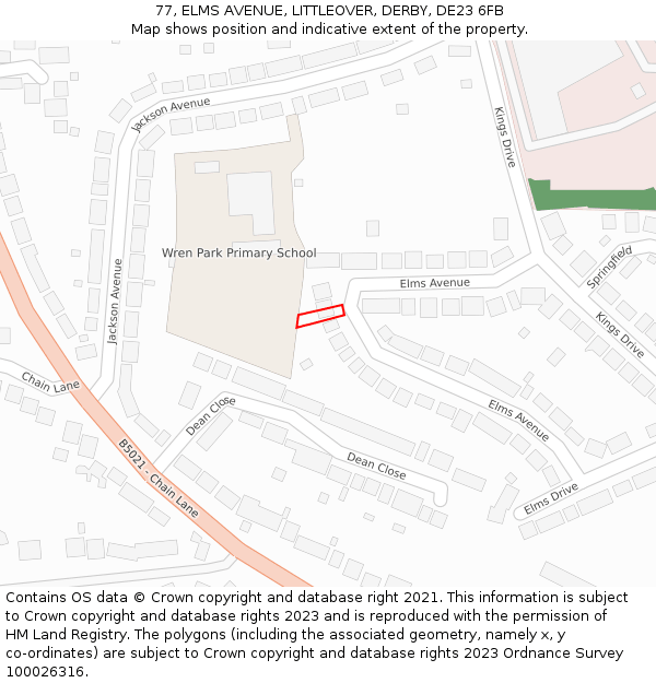 77, ELMS AVENUE, LITTLEOVER, DERBY, DE23 6FB: Location map and indicative extent of plot